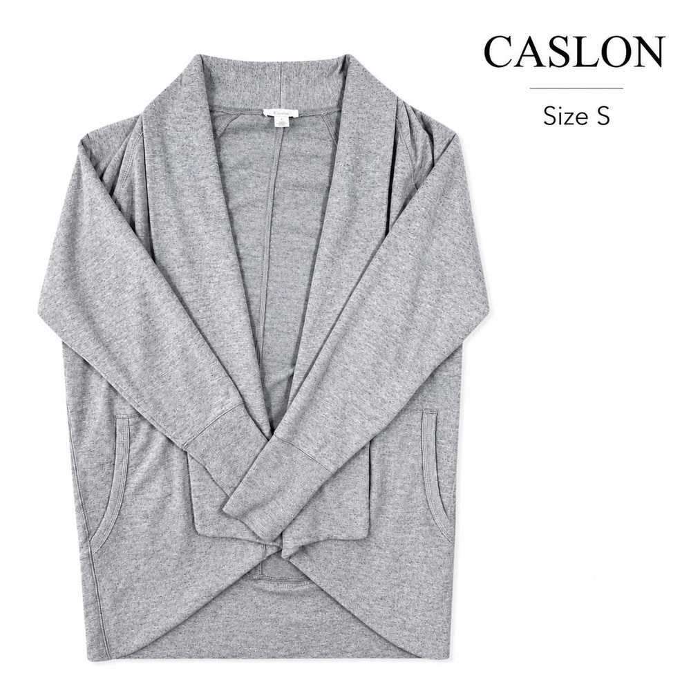 Caslon Womens Gray Open Front Shawl Collar Cardigan Sweater Size S Pockets